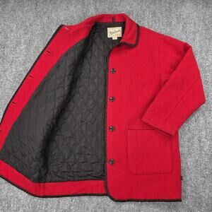 Vintage Woolrich Coat Womens Medium Red Wool Blend Quilted Lined USA Barn Jacket